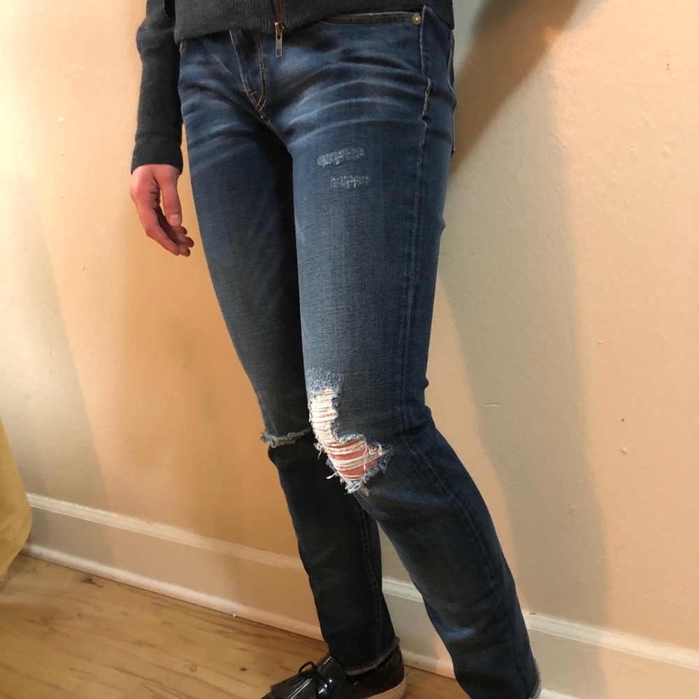 Vigoss Dark Raw Hem Distressed Tomboy Jean